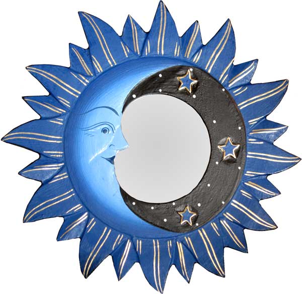 Blue Sun, Moon & Stars Mirror. 8"