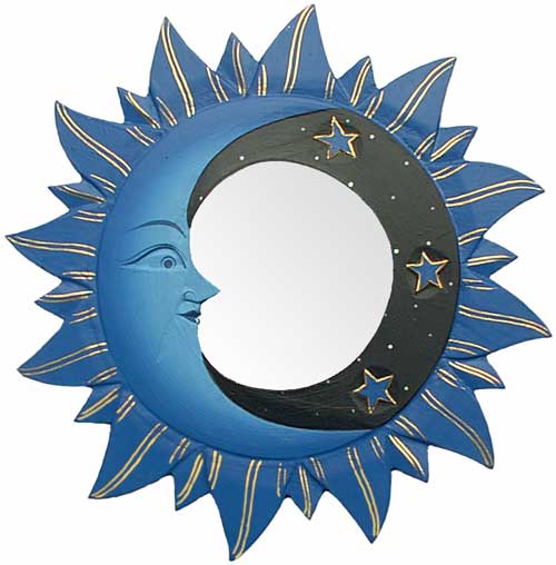 Blue Sun, Moon & Stars Mirror, 12" diameter
