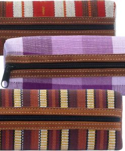 Flat Purse, Pencil Case with Suede Trim