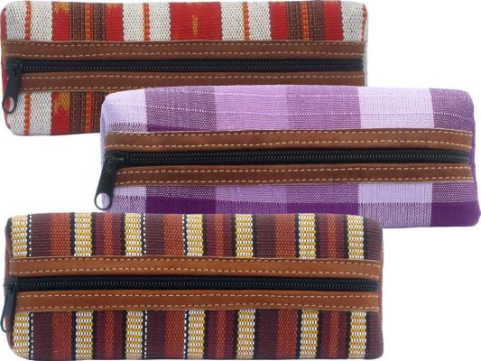 Flat Purse, Pencil Case with Suede Trim