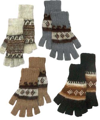 Alpaca Fingerless Gloves with Knit Geometric Designs
