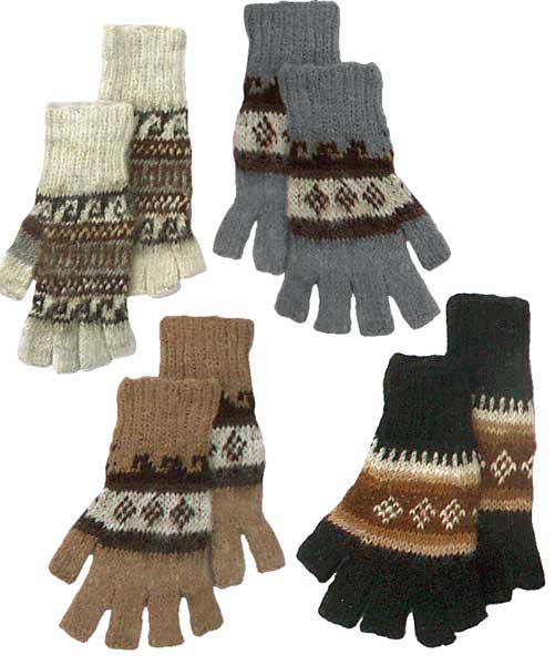 Alpaca Fingerless Gloves with Knit Geometric Designs