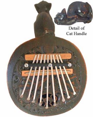 Kalimba Thumb Piano with Carved Cat Handle