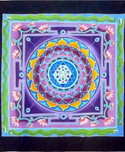 Hand-Batiked Mandala on Cotton with Black Border