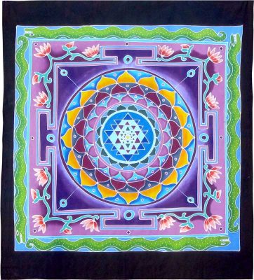 Hand-Batiked Mandala on Cotton with Black Border