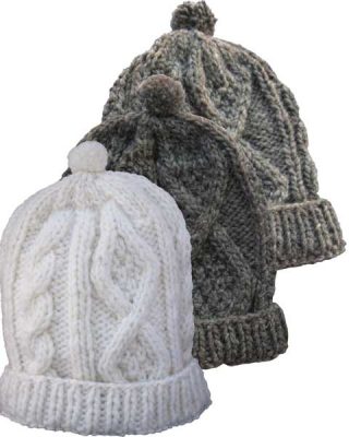 Cable Knit 100 Per Cent Wool Cap with Polar Fleece Lining