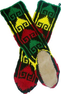 Leather Soled Wool-Rayon Slipper Socks in Tri-Colors