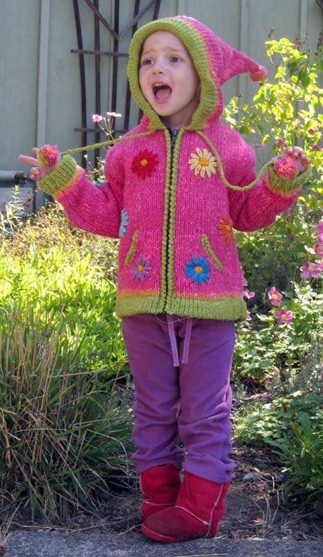 Pink Child`s Cardigan with Pointy Hood