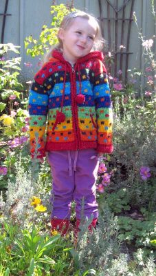 Rainbow Child`s Cardigan with Pointy Hood