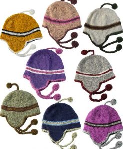 Tri-colored Boucle Earflap Beanie in Wool