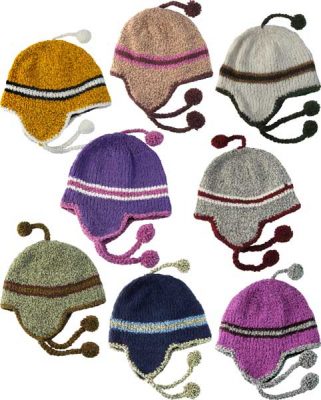 Tri-colored Boucle Earflap Beanie in Wool