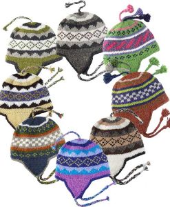 Borders and Tassels Earflap Beanie in Wool