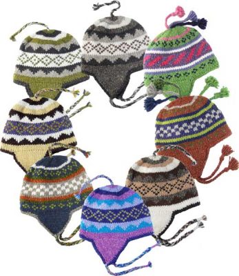 Borders and Tassels Earflap Beanie in Wool