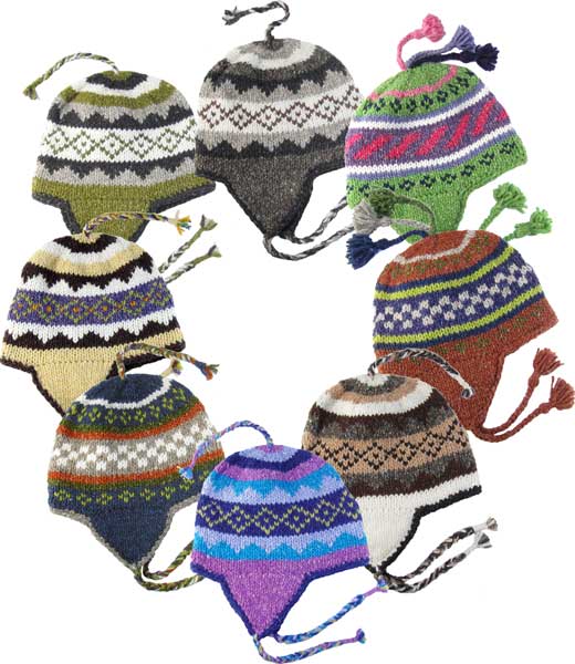 Borders and Tassels Earflap Beanie in Wool