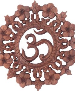 OM & Flower Wood Carving, 10 inch diameter