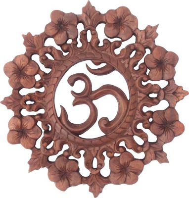 OM & Flower Wood Carving, 10 inch diameter