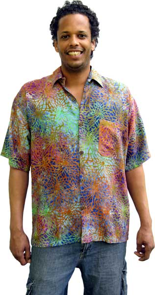 Balinese Batik Shirt for Men in Multicolor Web Motif