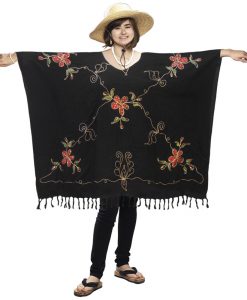 Sequined Sarong Poncho with Hand-Painted Flowers