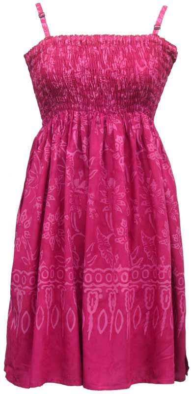 Elastic Bodice Spaghetti Strap Dress in Red Flower Batik, One Size