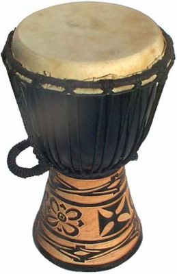 Djembe with African Carving- Dark Brown 12" x 6"