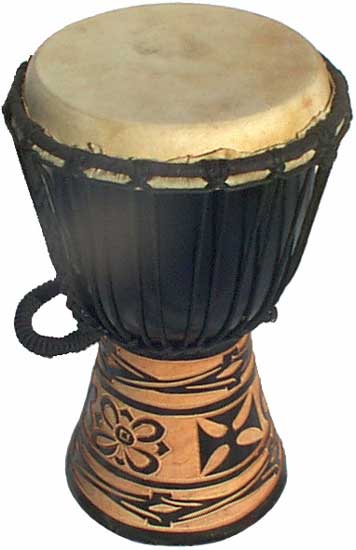 Djembe with African Carving- Dark Brown 12" x 6"