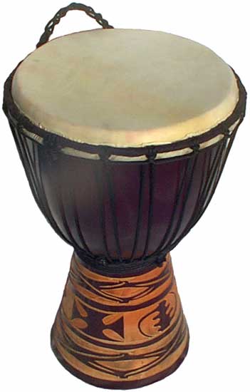 Djembe with African Carving - Dark Brown 16" x 7"