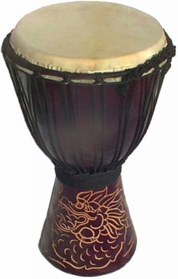 Djembe with Dragon Carving - Dark Brown 16" x 7"