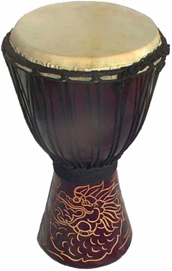 Djembe with Dragon Carving - Dark Brown 16" x 7"