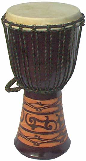 Djembe with African Carving - Dark Brown 20" x 8.5"