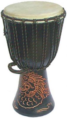 Djembe with Dragon Carving - Dark Brown 20" x 8.5"