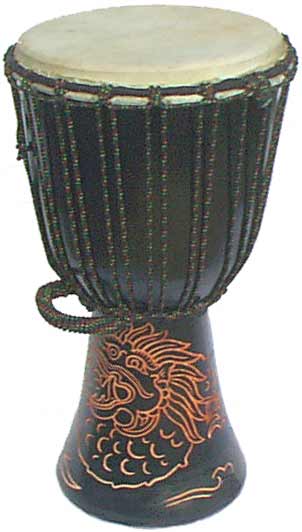 Djembe with Dragon Carving - Dark Brown 20" x 8.5"