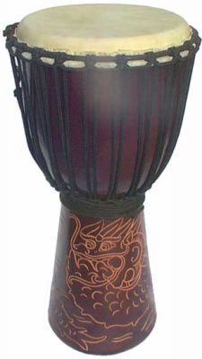 Djembe with Dragon Carving - Dark Brown 24" x 10"