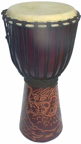 Djembe with Dragon Carving - Dark Brown 24" x 10"