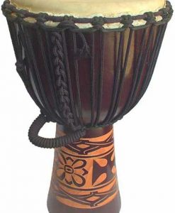 Djembe with African Carving - Dark Brown 28" x 13"
