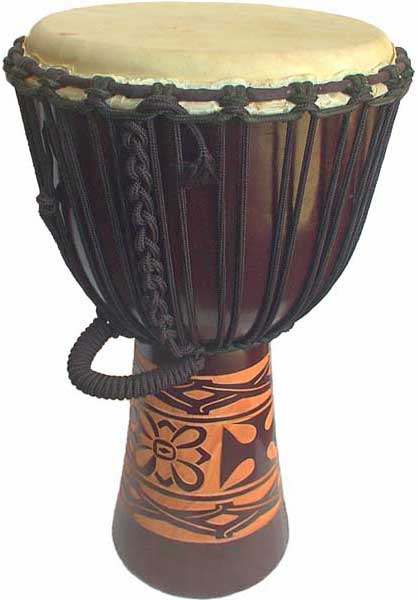 Djembe with African Carving - Dark Brown 28" x 13"