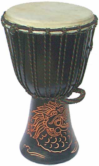 Djembe with Dragon Carving â€“ Dark Brown 28â€³ x 13â€³