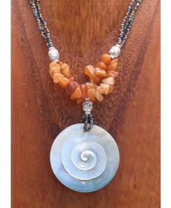 Spiral Shell Necklace with Beaded Cord & Stone Chips