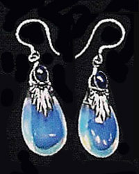 Large Sterling Silver & Opalized Glass Earrings