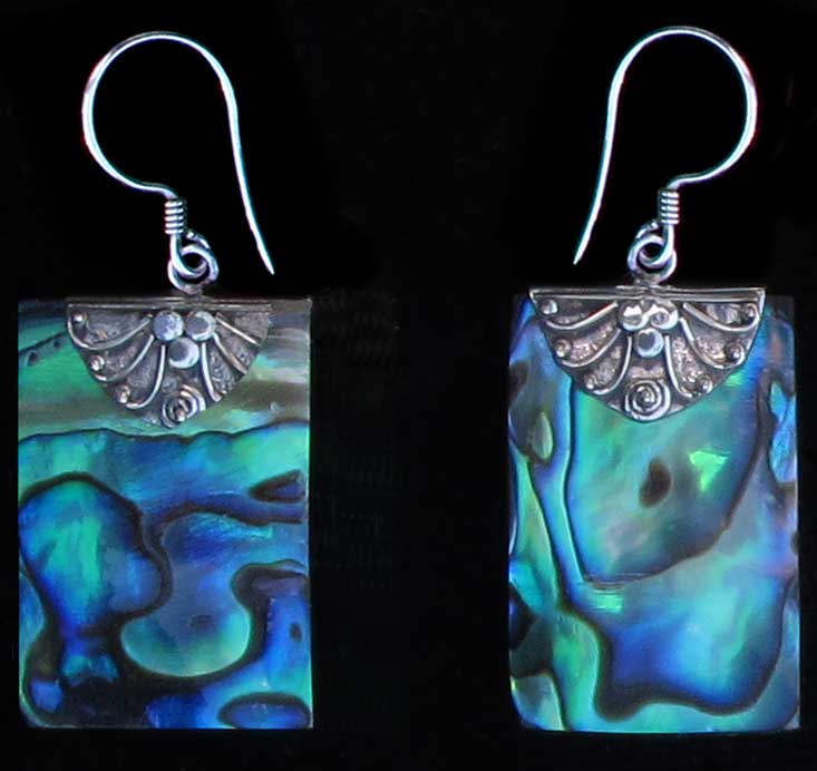 Rectangle Paua Shell and Sterling Silver Earrings