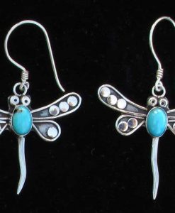 Dragonfly Sterling Silver Earrings with Turquoise Cabochon