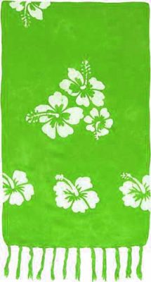 Short Sarong - Lime Green Sarong with White Hibiscus Flowers