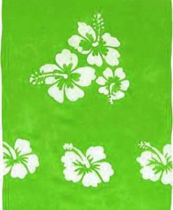 Lime Green Sarong with White Hibiscus Flowers