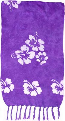 Short Purple Sarong with White Hibiscus