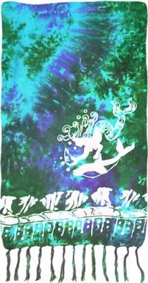 Short Sarong - Turquoise, Green & Purple Sarong with Mermaids
