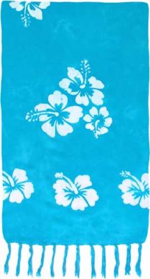 Plus Size Sarong - Turquoise Sarong with White Hibiscus Flowers