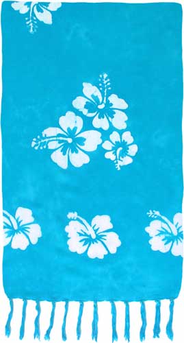 Turquoise Sarong with White Hibiscus Flowers