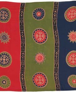 Olive, Navy and Tomato Red Asian Coin "Baliku" Sarong
