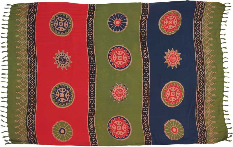 Olive, Navy and Tomato Red Asian Coin "Baliku" Sarong