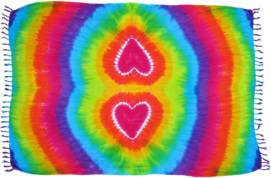 Heart Tie-Dye Sarong in Rainbow Colors