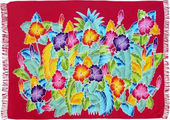 Tropical Foliage Sarong with Red Background